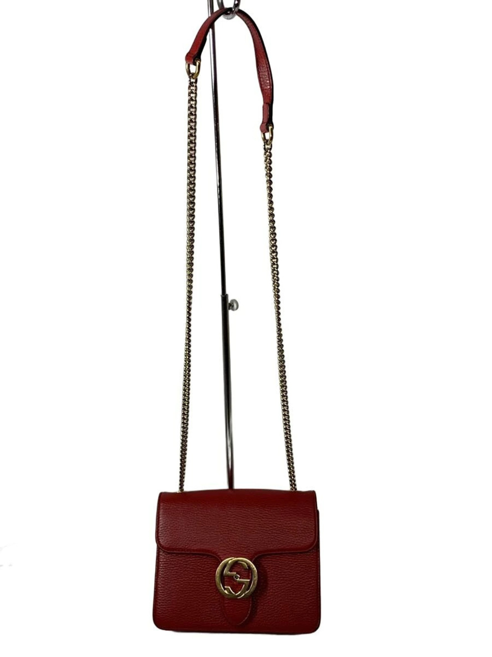 Gucci Chain Shoulder Bag Interlocking G Leather RED